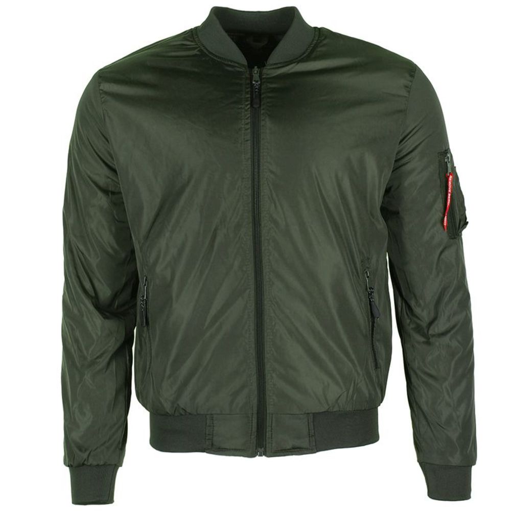Maximos Men's Mike Zip Up Front and Sleeve Pocket Bomber Jacket Green